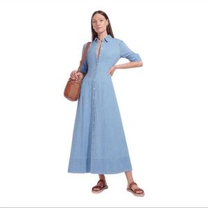 STAUD Joan Chambray Button Front Maxi Dress in Light Wash